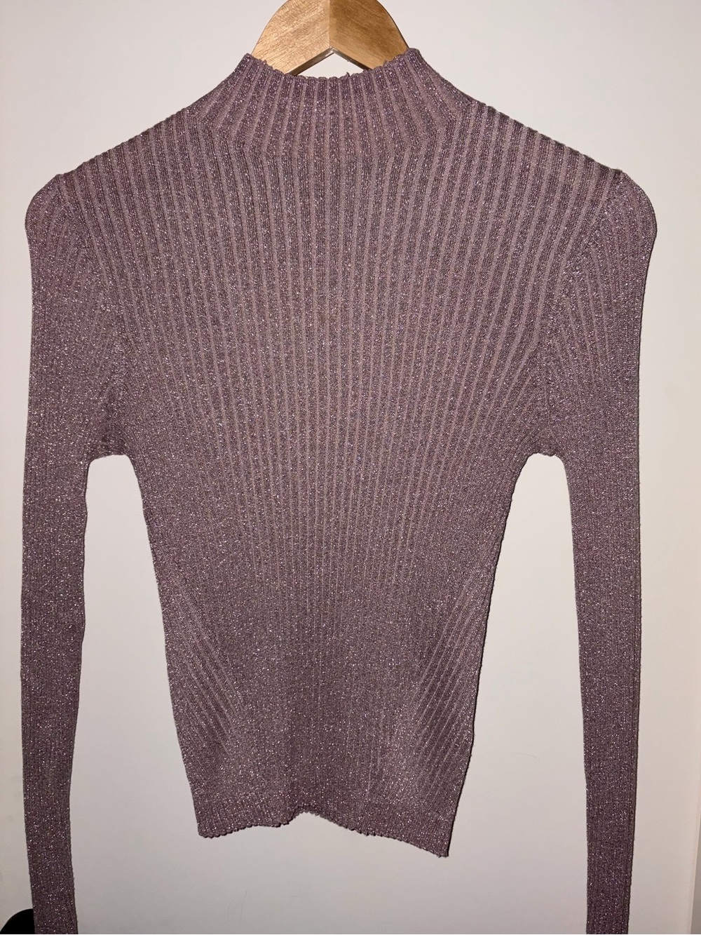 Gianni Bini Mauve Sparkly Ribbed Turtleneck